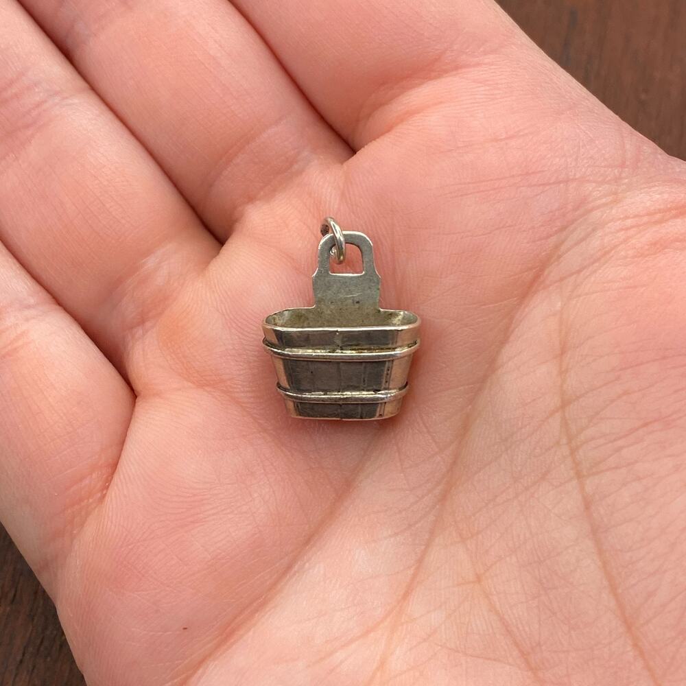 Vintage 925 Sterling Silver Wash Tub Barrel 3D Simple Pendant Bracelet Charm